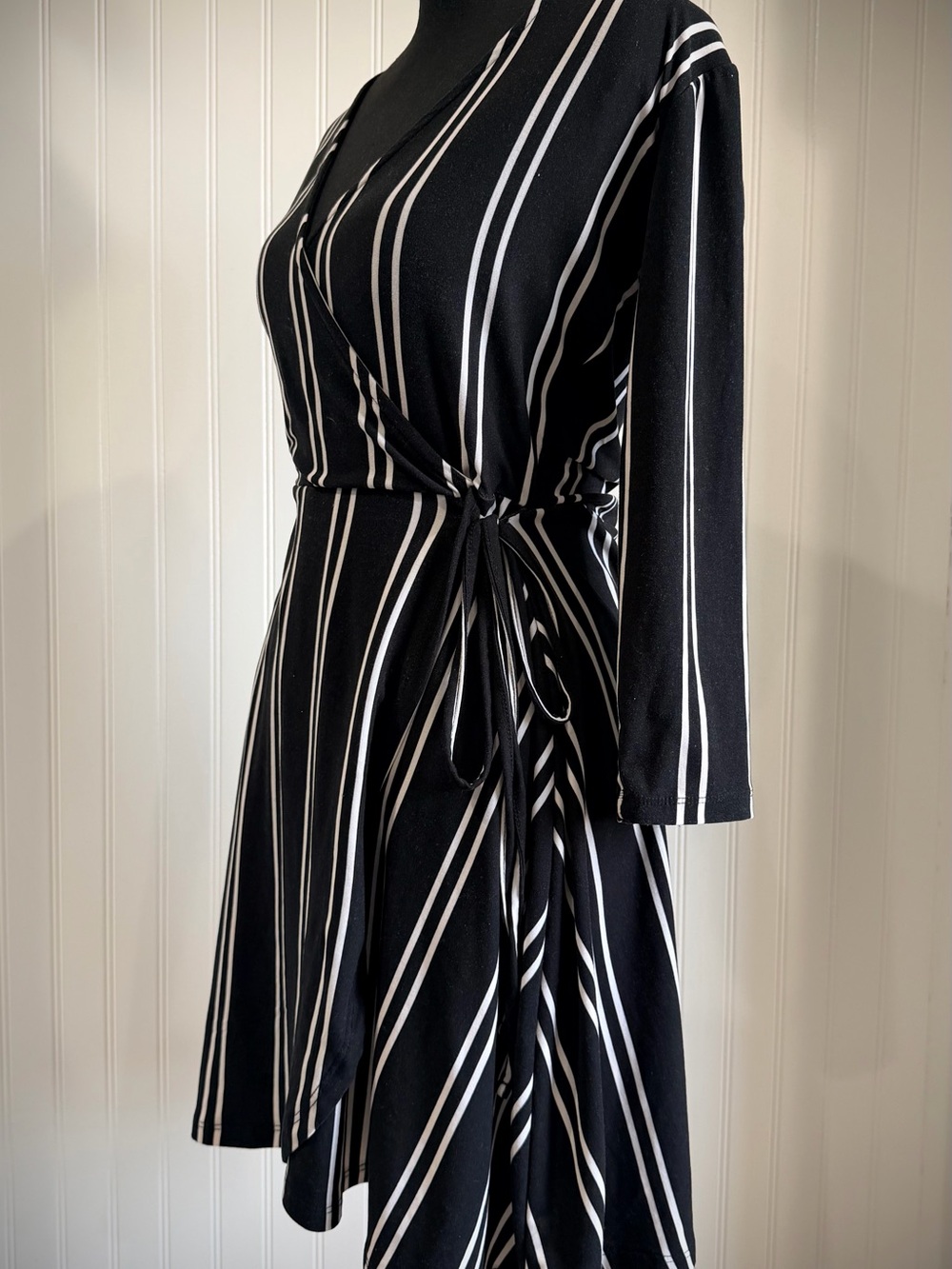 Black and White Striped Wrap Dress - Classic Women's Dress